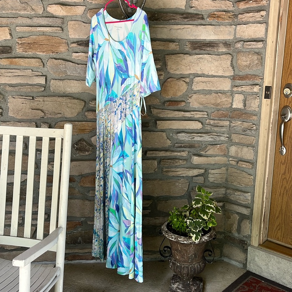 Beautiful, soft surroundings, long stretchy dress.